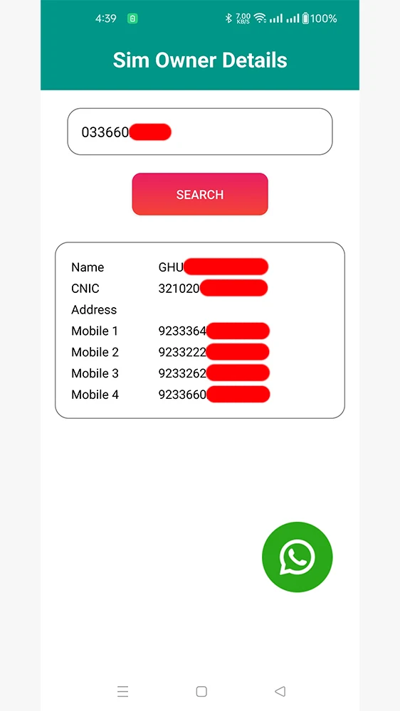 Sim owner details