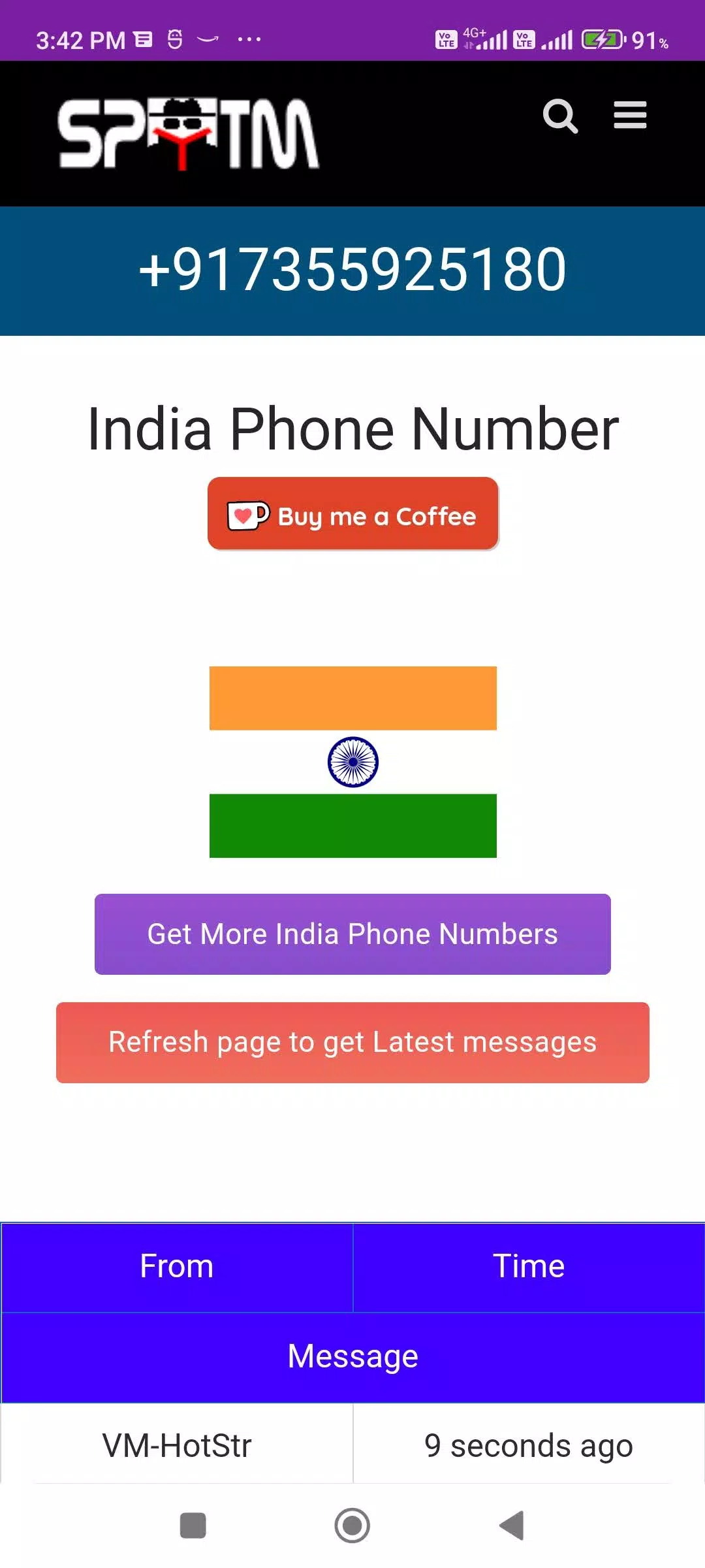 Receive SMS Online - India