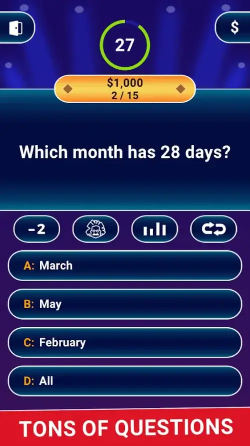 MILLIONAIRE TRIVIA Game Quiz