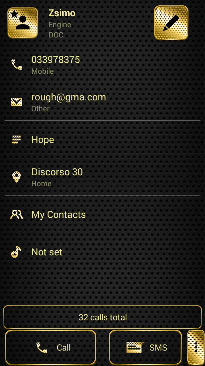 Dialer Theme Metal Gold Dots