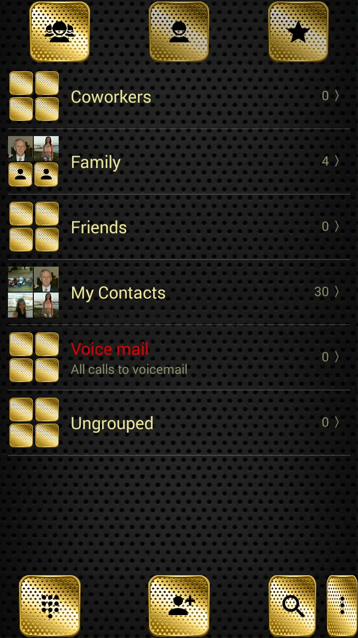 Dialer Theme Metal Gold Dots
