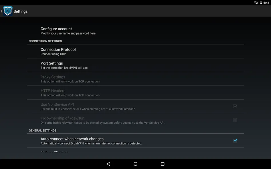 Droid vpn settings
