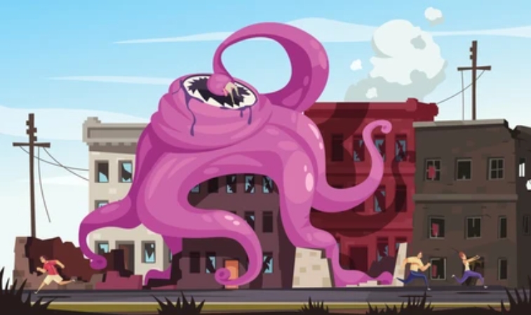 Giant monster destroys!